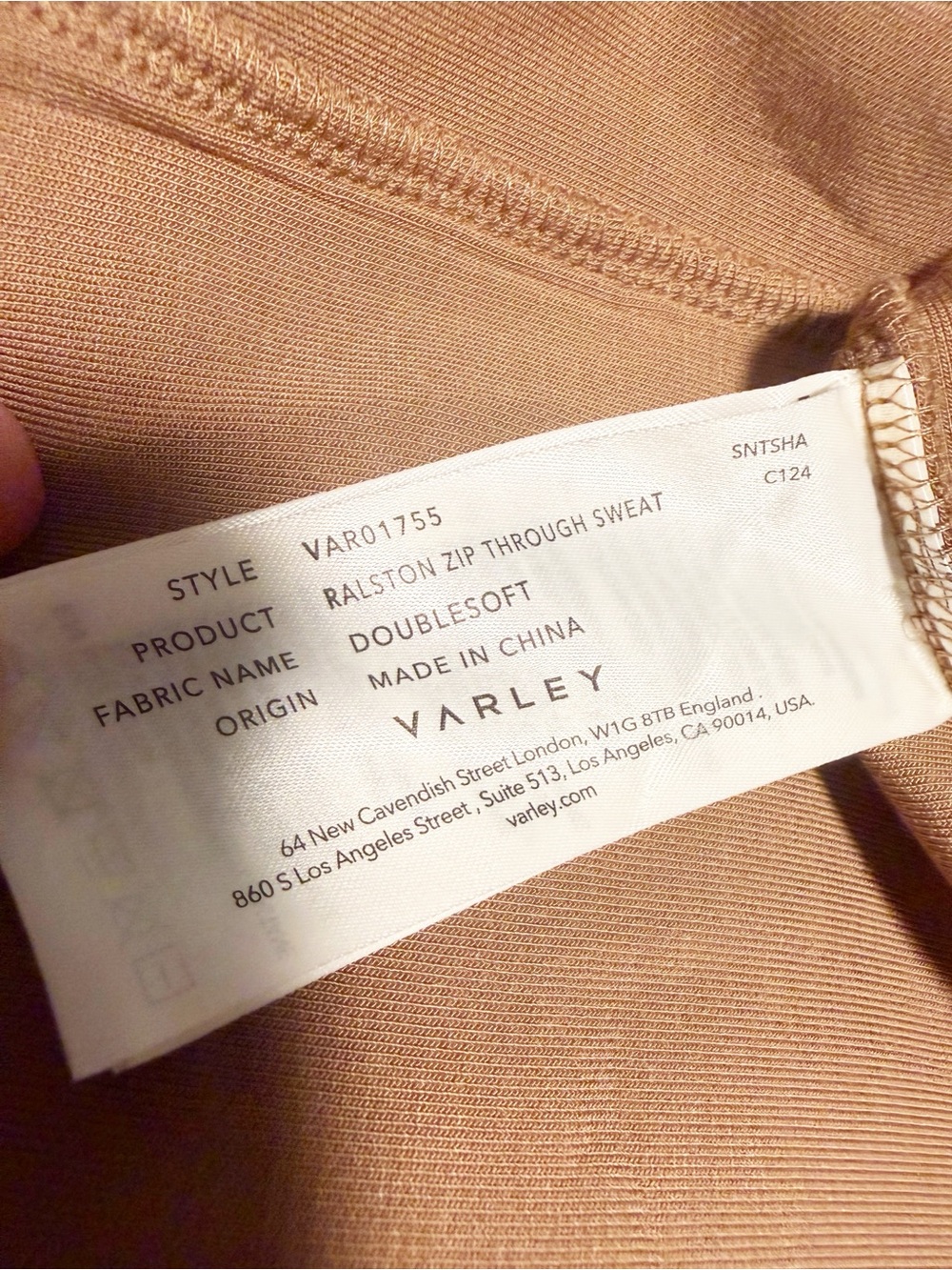 Varley DoubleSoft Ralston Zip Through Sweat Jacket Golden Bronze Camel Small - Picture 6 of 8